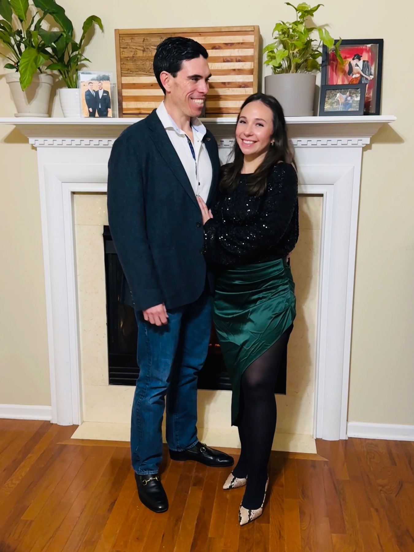 Jaime Gallardo and Tawnya Jones at home by the fireplace
